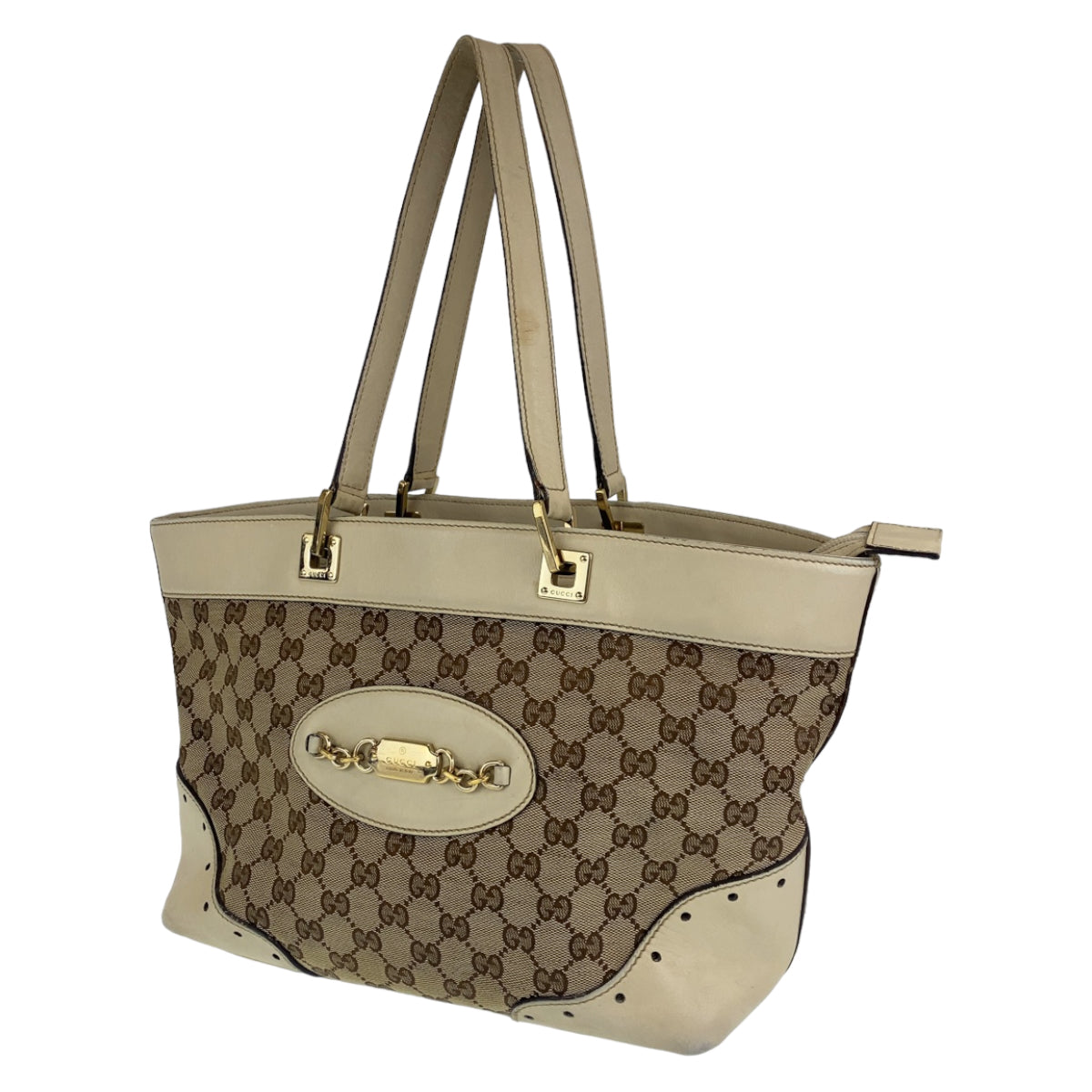 C-120
GUCCI グッチ GGキャンバス ベージュ 茶 ゴールド金具 GGキャンバス / レザー ショルダーバッグ トートバッグ  レディース