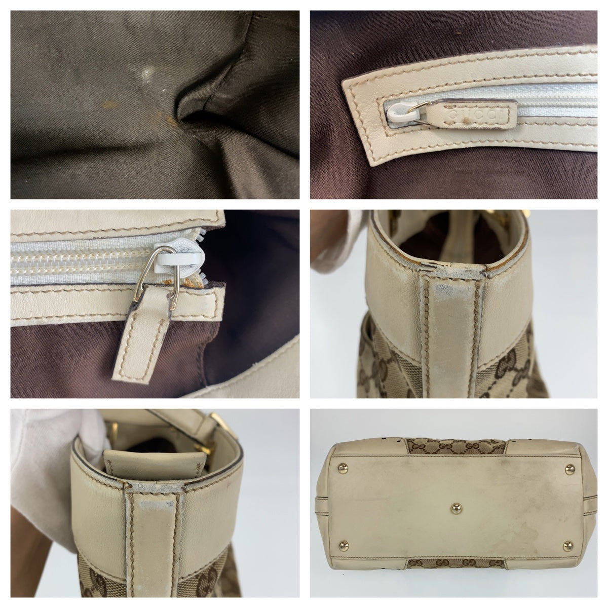 C-120
GUCCI グッチ GGキャンバス ベージュ 茶 ゴールド金具 GGキャンバス / レザー ショルダーバッグ トートバッグ  レディース