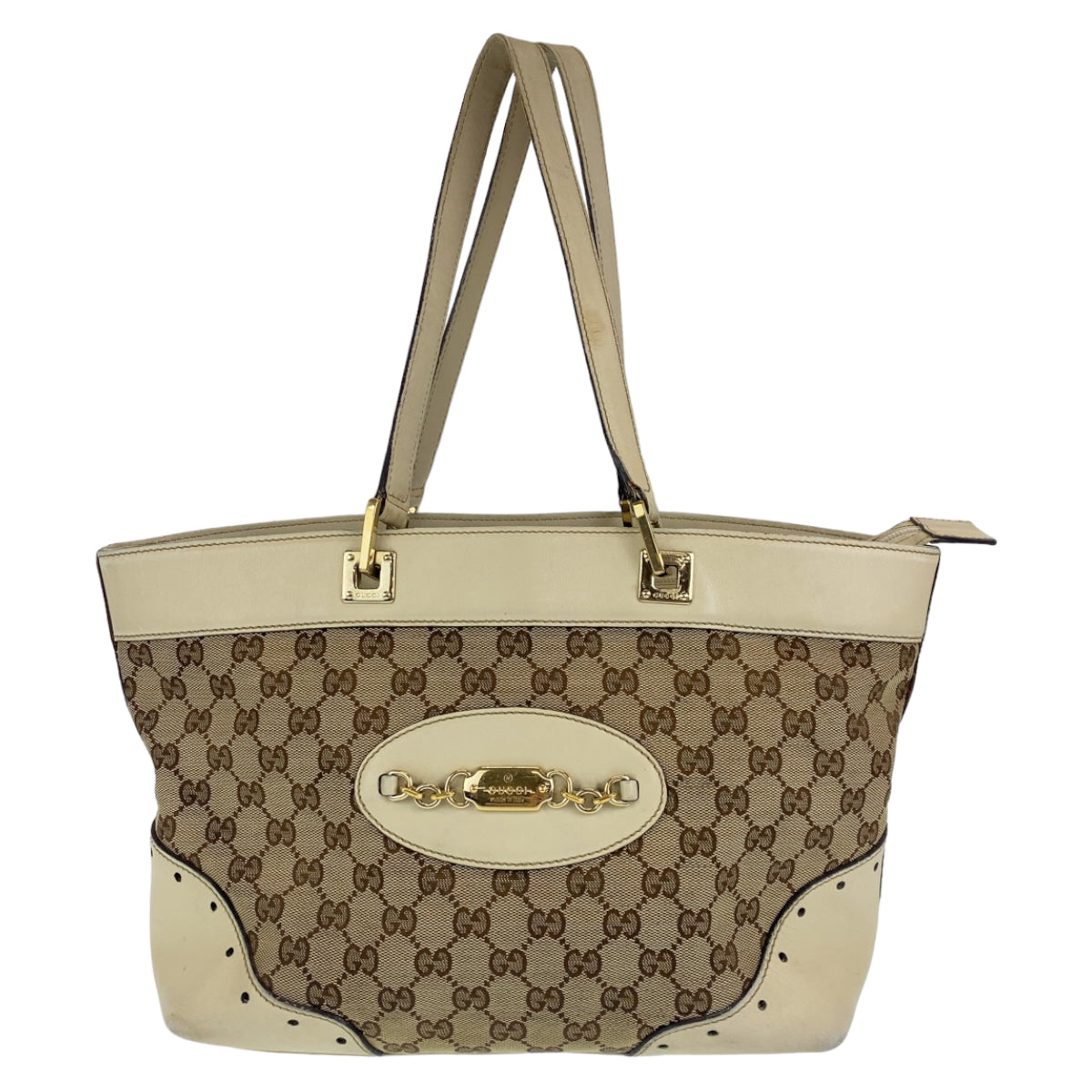 C-120
GUCCI グッチ GGキャンバス ベージュ 茶 ゴールド金具 GGキャンバス / レザー ショルダーバッグ トートバッグ  レディース