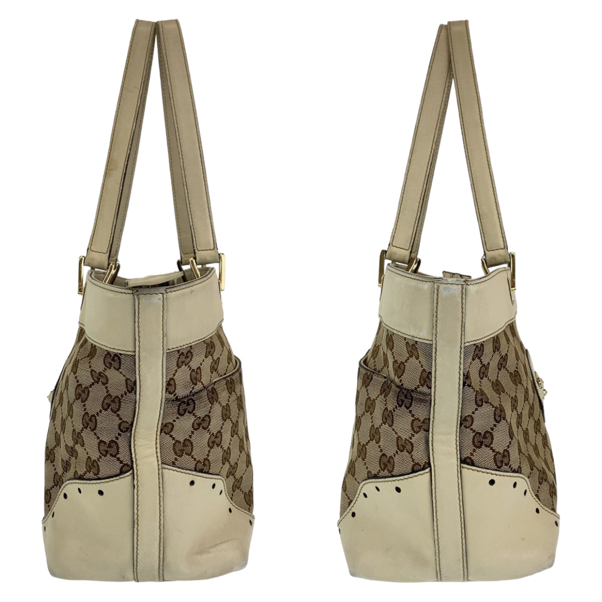 C-120
GUCCI グッチ GGキャンバス ベージュ 茶 ゴールド金具 GGキャンバス / レザー ショルダーバッグ トートバッグ  レディース