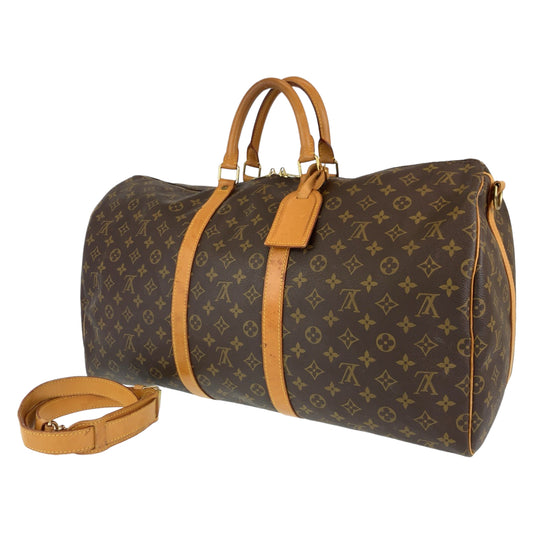 C-068
LOUIS VUITTON ルイヴィトン モノグラム キーポルバンドリエール55 男女兼用 ブラウン 茶 ゴールド金具 PVC M41424 ボストンバッグ 旅行バッグ  メンズ
