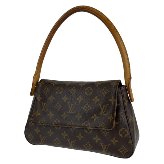 LOUIS VUITTON Louis Vuitton Monogram Mini Looping Brown Gold Hardware PVC M51147 Handbag One Shoulder Women's