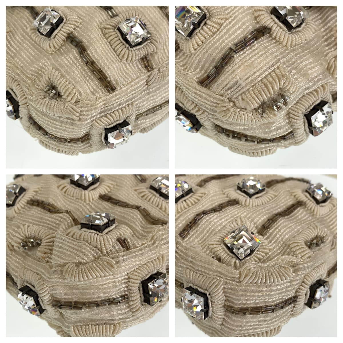 FENDI フェンディ マンマバケット ビジュー ラインストーン ホワイト 白 アイボリー シルバー金具 レザー ハンドバッグ トートバッグ  レディース