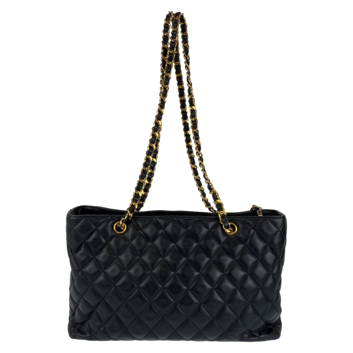 C-033
 CHANEL Vintage Matelasse Coco Mark Black Gold Hardware Lambskin Tote Bag Shoulder Bag Women's