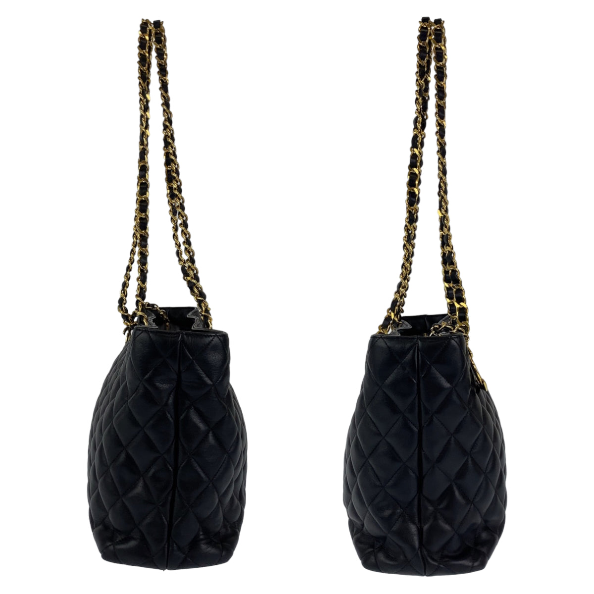 C-033
 CHANEL Vintage Matelasse Coco Mark Black Gold Hardware Lambskin Tote Bag Shoulder Bag Women's