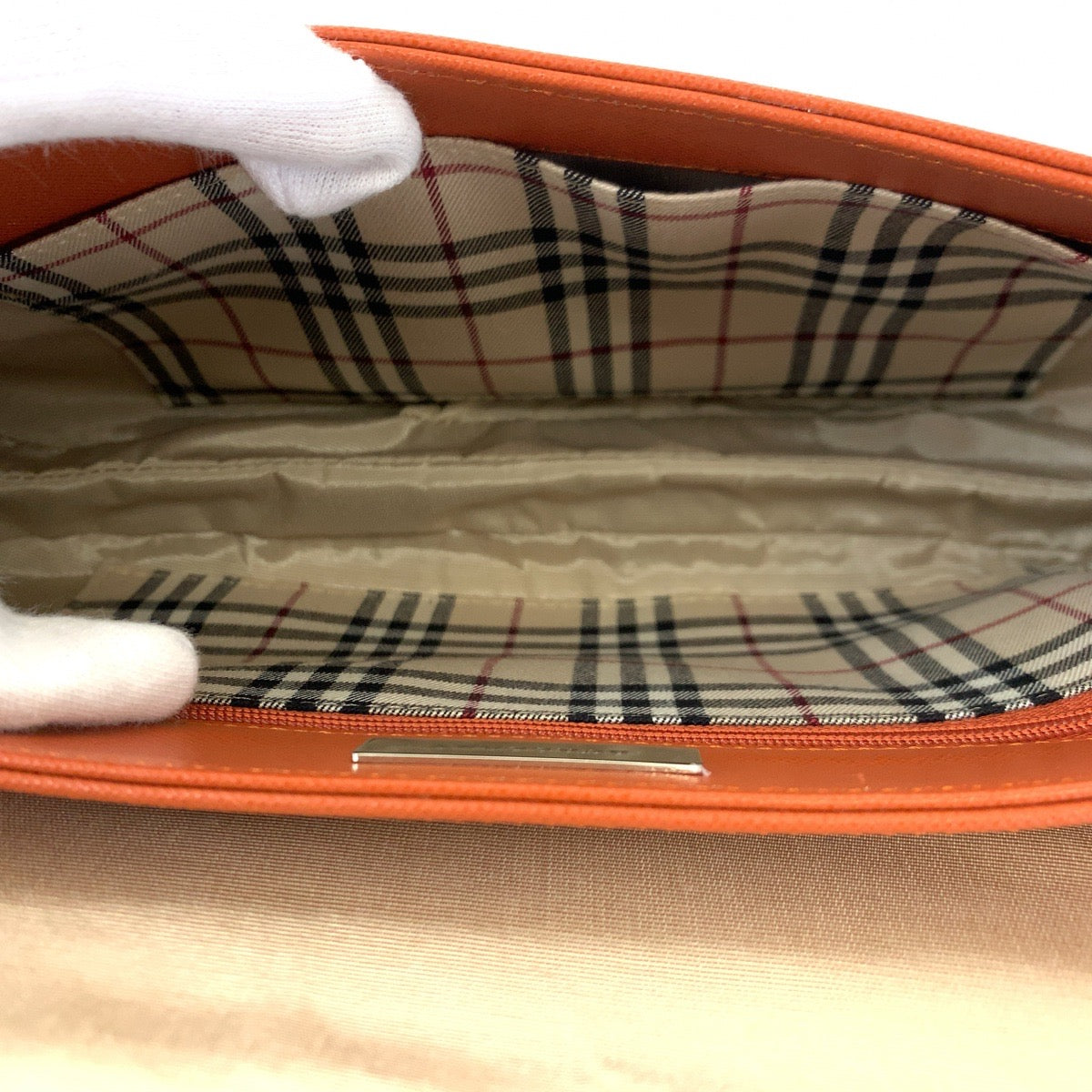 BURBERRY バーバリー ノヴァチェック オレンジ レザー ショルダーバッグ ハンドバッグ  レディース