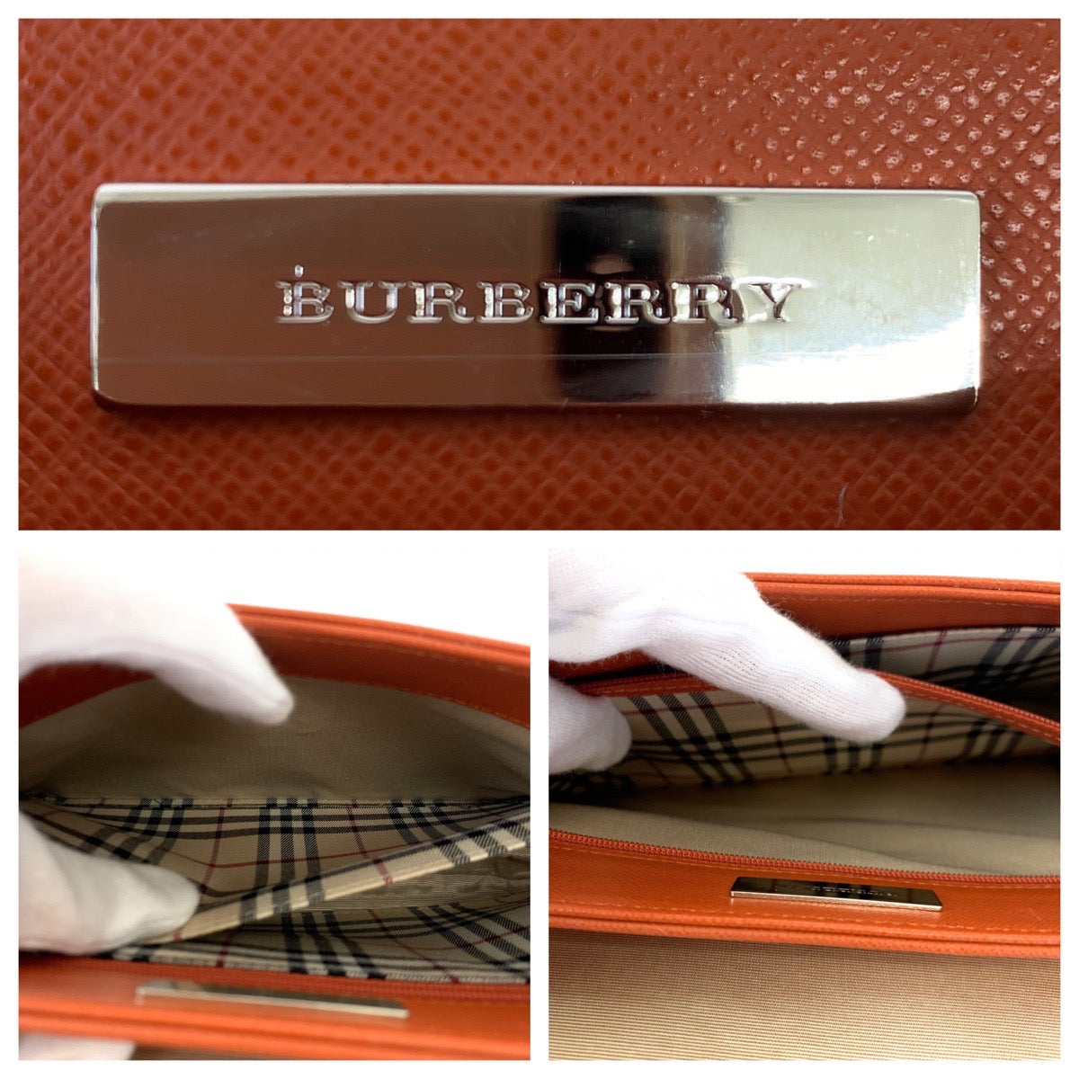 BURBERRY バーバリー ノヴァチェック オレンジ レザー ショルダーバッグ ハンドバッグ  レディース