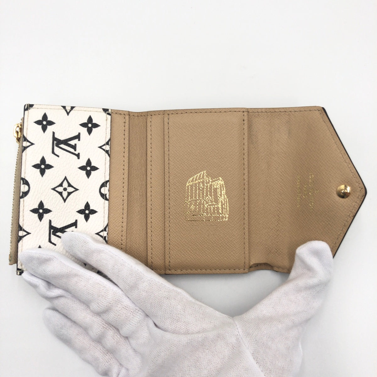 LOUIS VUITTON ルイヴィトン モノグラム ジャイアント ポルトフォイユ ゾエ グリーン 緑 ベージュ PVC M67640 二つ折り財布 札入れ  レディース