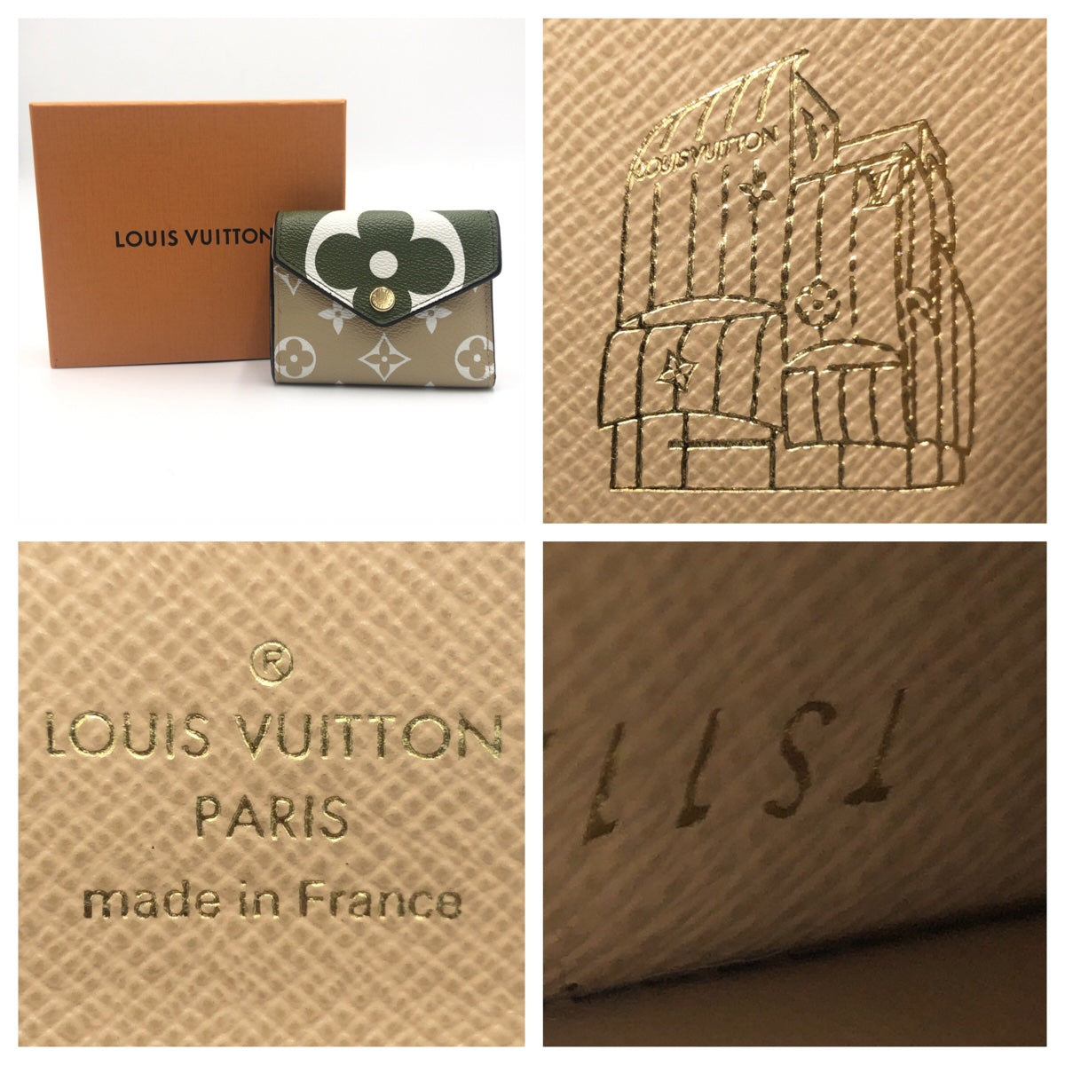 LOUIS VUITTON ルイヴィトン モノグラム ジャイアント ポルトフォイユ ゾエ グリーン 緑 ベージュ PVC M67640 二つ折り財布 札入れ  レディース