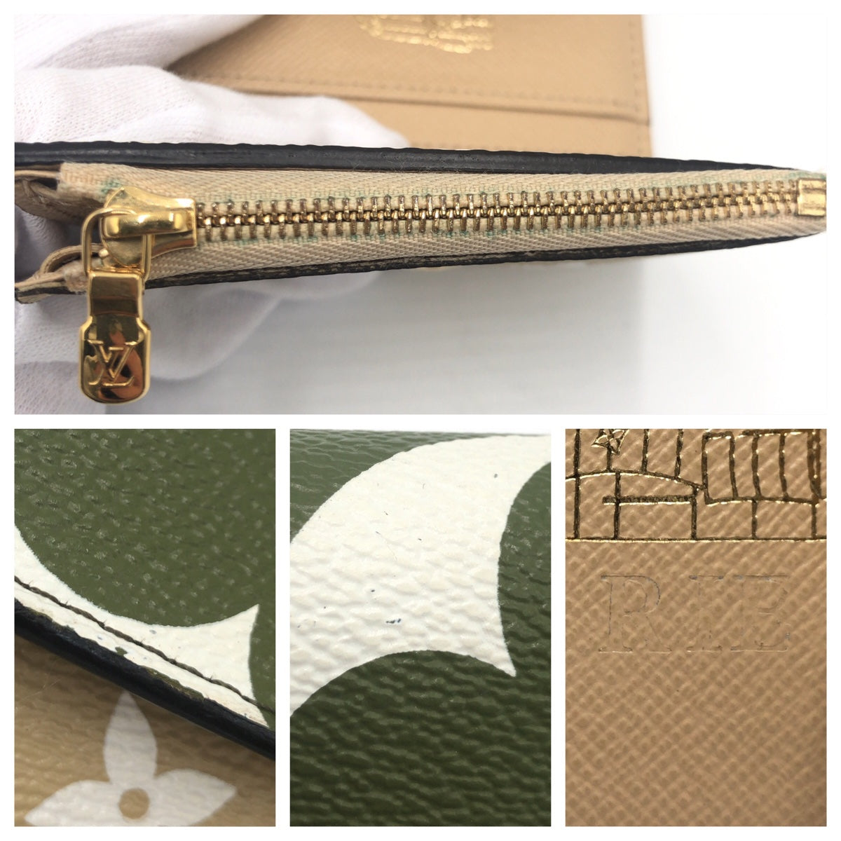LOUIS VUITTON ルイヴィトン モノグラム ジャイアント ポルトフォイユ ゾエ グリーン 緑 ベージュ PVC M67640 二つ折り財布 札入れ  レディース