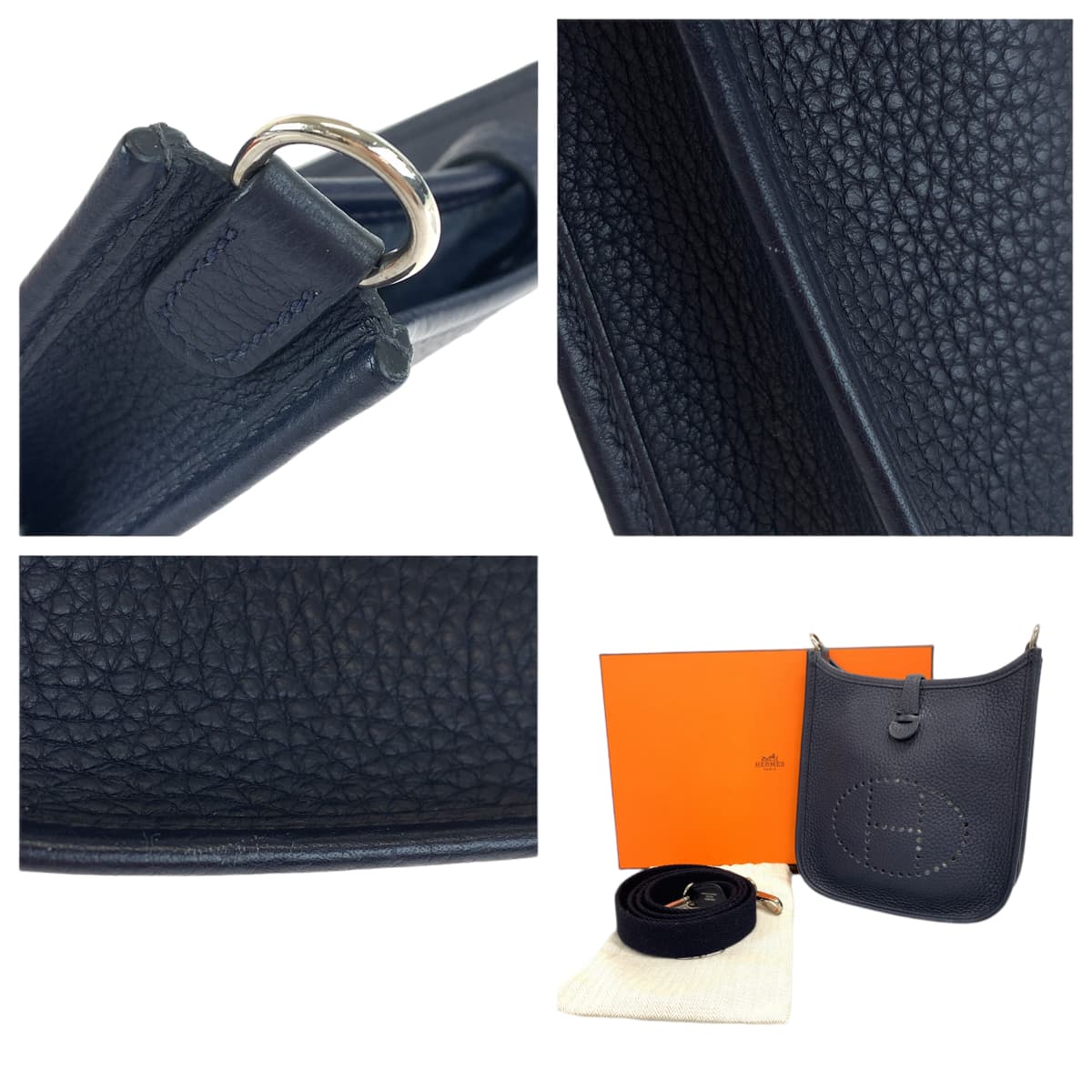 HERMES エルメス エブリンTPM ブルーニュイ ネイビー 紺 シルバー金具 トリヨンクレマンス A ショルダーバッグ 斜め掛け  レディース