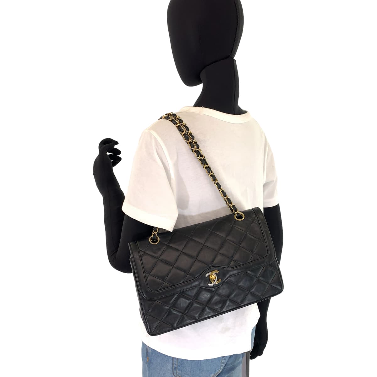 CHANEL シャネル パリ限定 マトラッセ ココマーク ターンロック ブラック 黒 ゴールド金具 ラムスキン Wチェーンショルダーバッグ  レディース