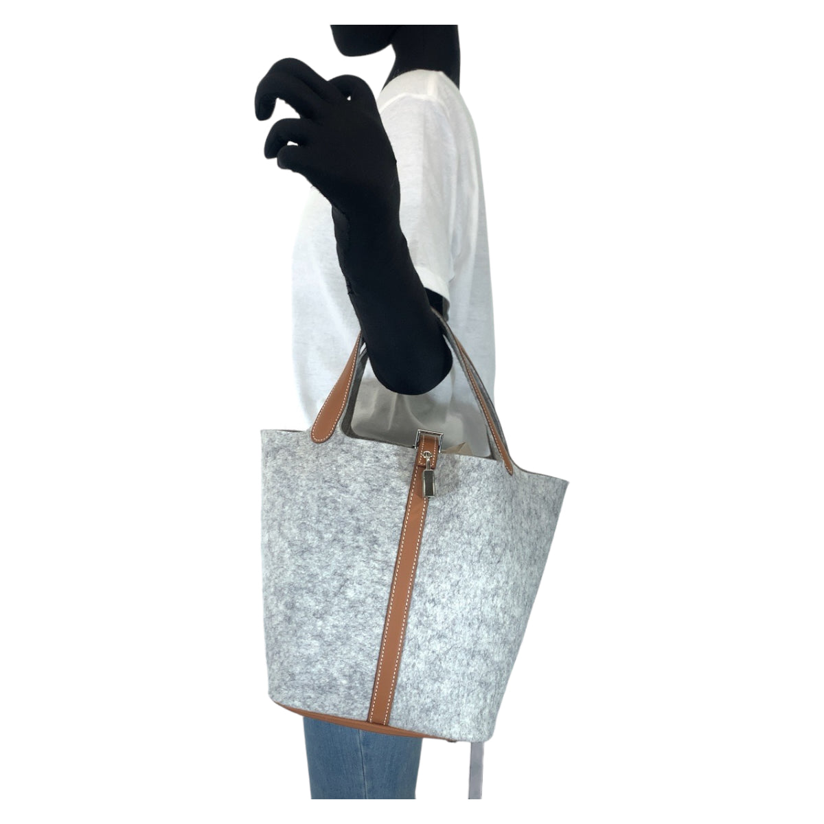 H-0432
HERMES エルメス ピコタンロック グレー 灰色 シルバー金具 フェルト / スイフト ハンドバッグ トートバッグ Z刻印  レディース