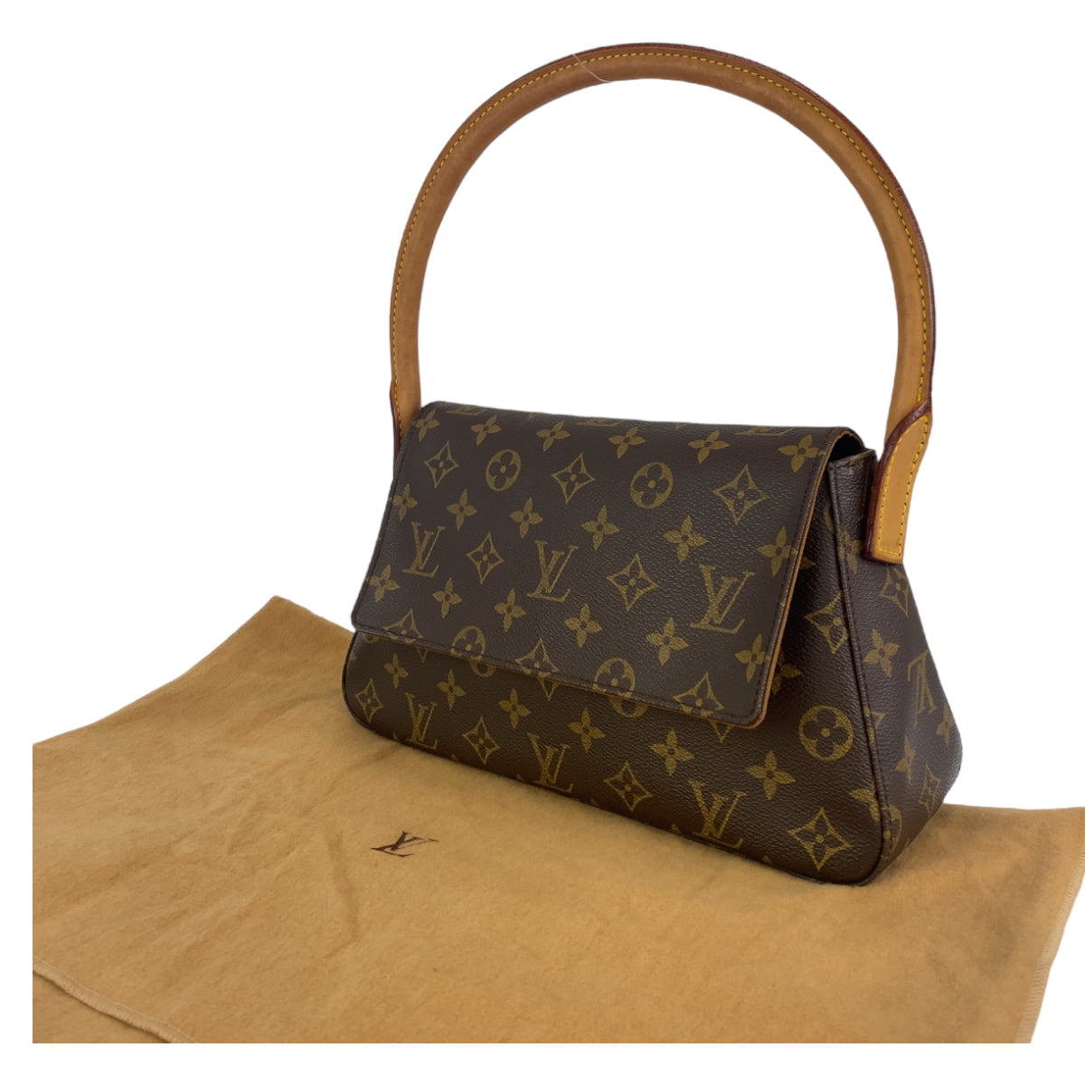 C-070
LOUIS VUITTON ルイヴィトン モノグラム ミニ ルーピング ブラウン 茶 ゴールド金具 PVC M51147 ハンドバッグ トートバッグ  レディース