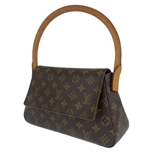 C-070
LOUIS VUITTON ルイヴィトン モノグラム ミニ ルーピング ブラウン 茶 ゴールド金具 PVC M51147 ハンドバッグ トートバッグ  レディース