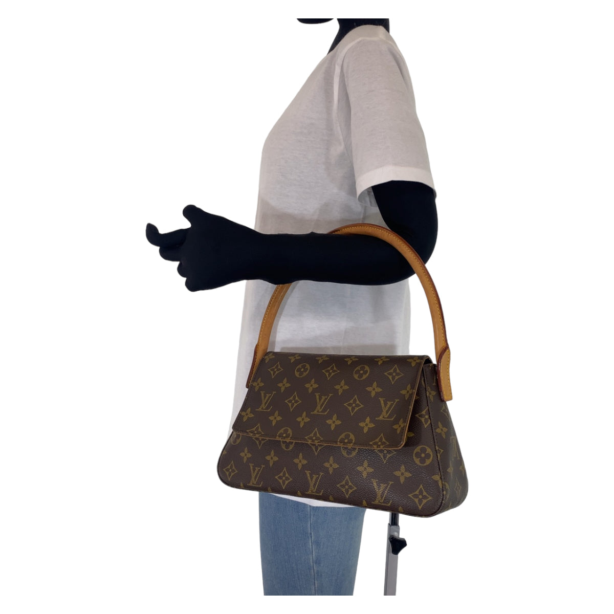 C-070
LOUIS VUITTON ルイヴィトン モノグラム ミニ ルーピング ブラウン 茶 ゴールド金具 PVC M51147 ハンドバッグ トートバッグ  レディース