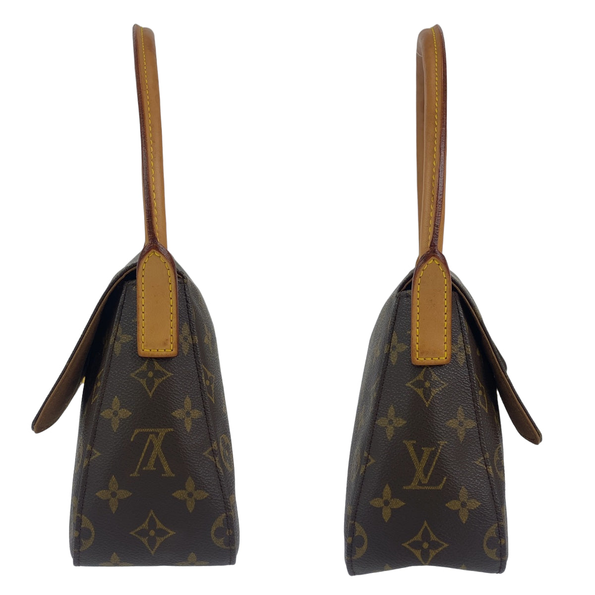 C-070
LOUIS VUITTON ルイヴィトン モノグラム ミニ ルーピング ブラウン 茶 ゴールド金具 PVC M51147 ハンドバッグ トートバッグ  レディース