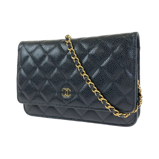 CHANEL シャネル マトラッセ ココマーク 新型 ブラック 黒 ゴールド金具 キャビアスキン AP0250 チェーンウォレット 長財布  レディース