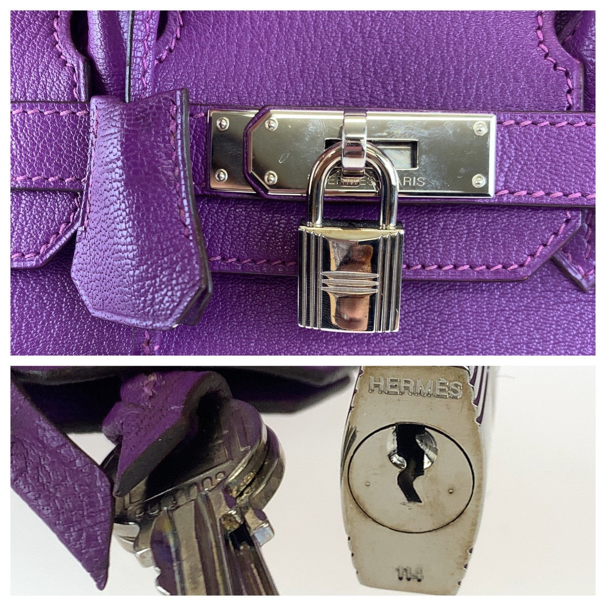 C-036
 HERMES Hermes Birkin 30, Inner Stitching, Purple, Silver Hardware, Chevre, Handbag, Tote Bag, J Stamp, Women's