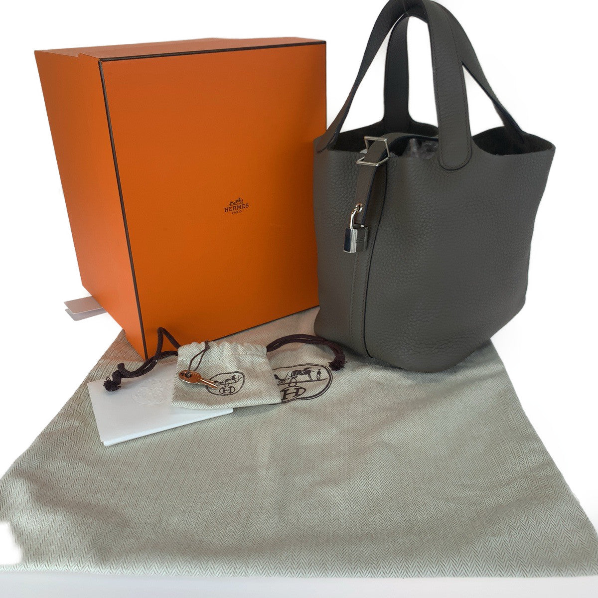 HERMES エルメス ピコタンロックPM グレー エタン トリヨンクレマンス ハンドバッグ トートバッグ D刻印  レディース
