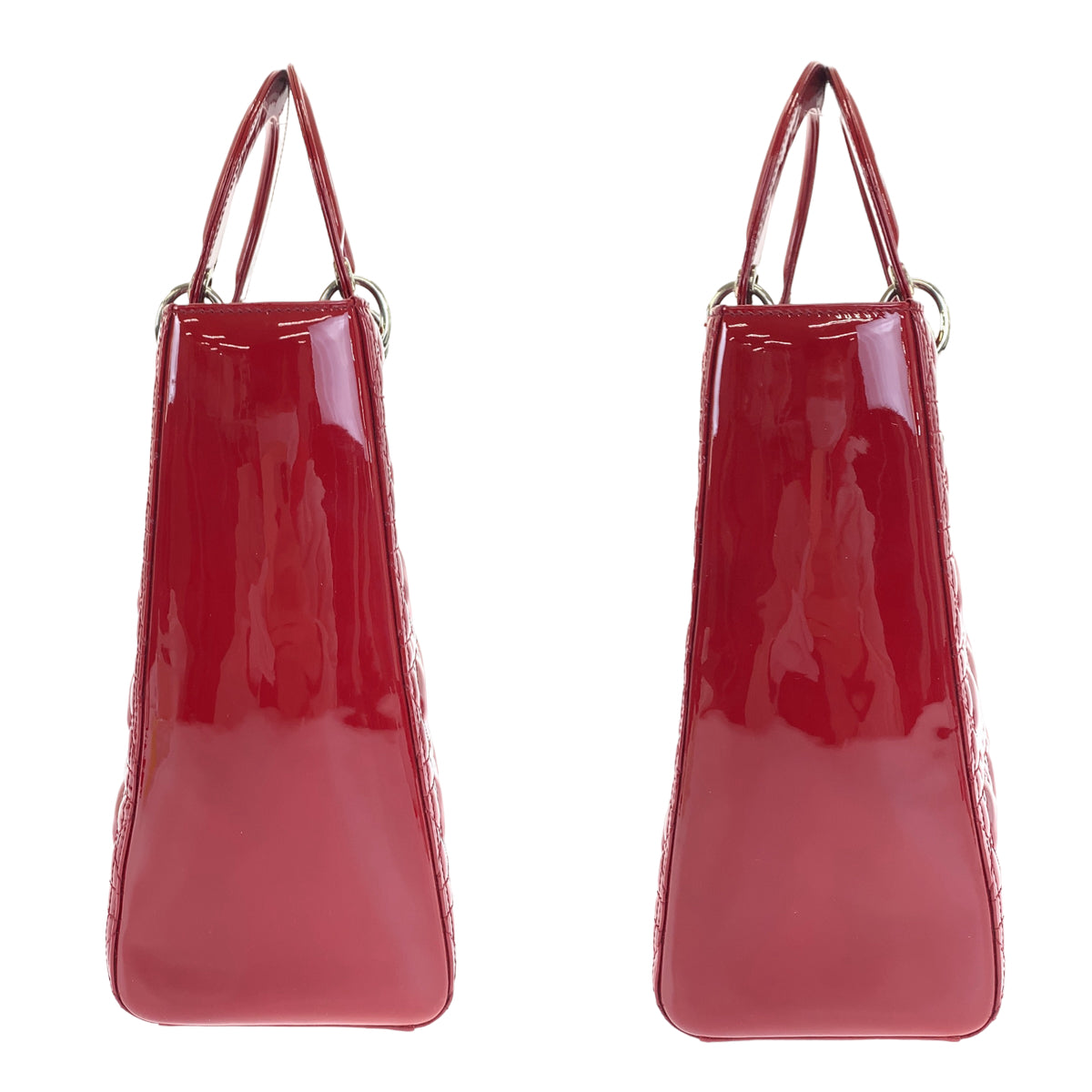 Dior ディオール レディディオール カナージュ クラシック ラージバッグ レッド 赤 シルバー金具 エナメル ショルダーバッグ ハンドバッグ 2way  レディース