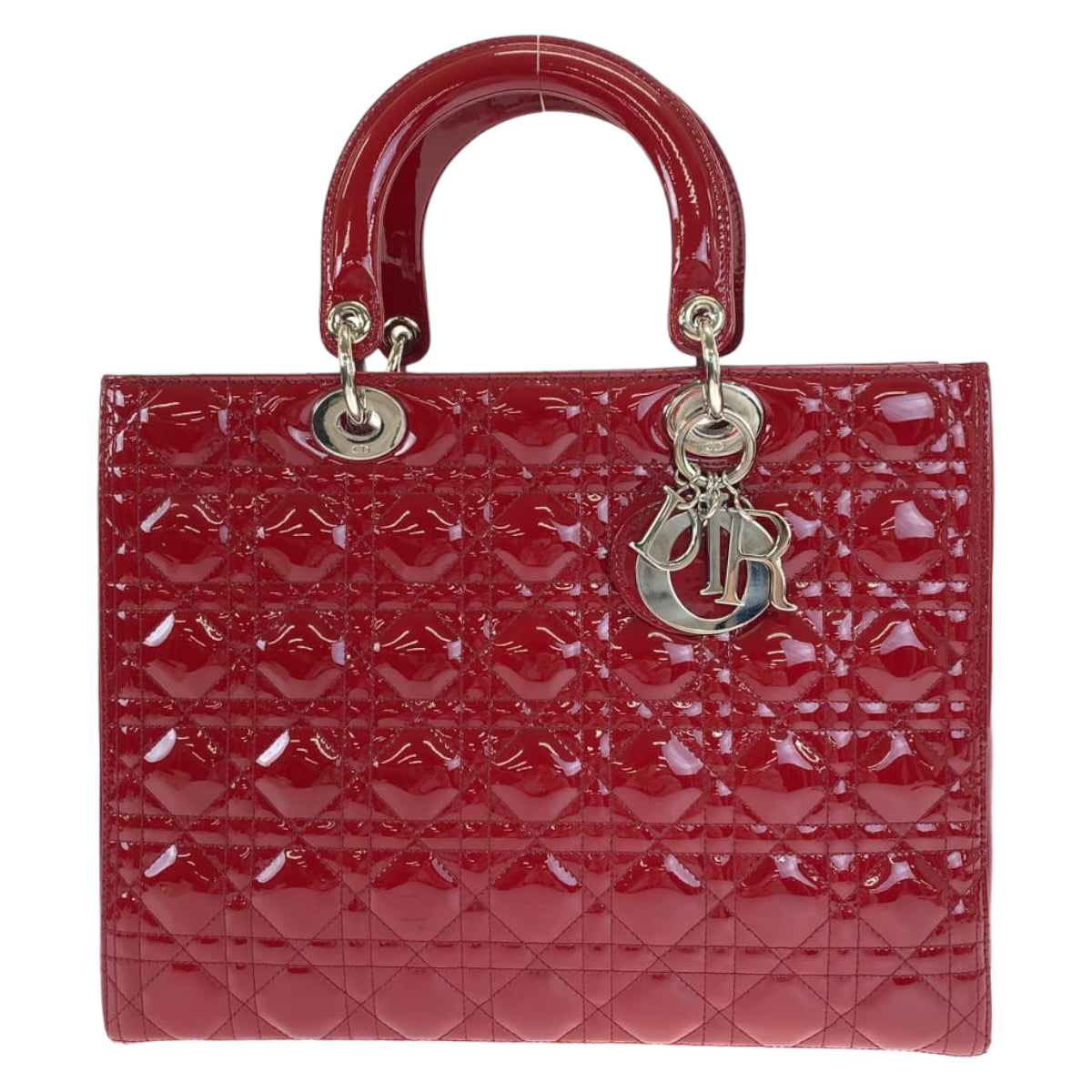 Dior ディオール レディディオール カナージュ クラシック ラージバッグ レッド 赤 シルバー金具 エナメル ショルダーバッグ ハンドバッグ 2way  レディース