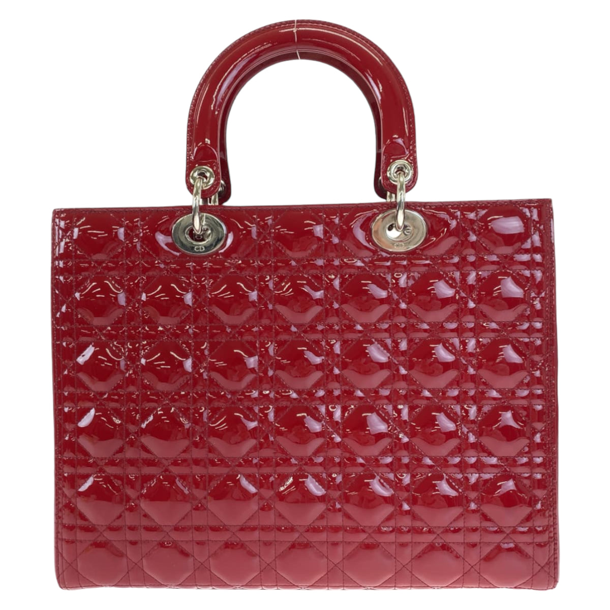 Dior ディオール レディディオール カナージュ クラシック ラージバッグ レッド 赤 シルバー金具 エナメル ショルダーバッグ ハンドバッグ 2way  レディース