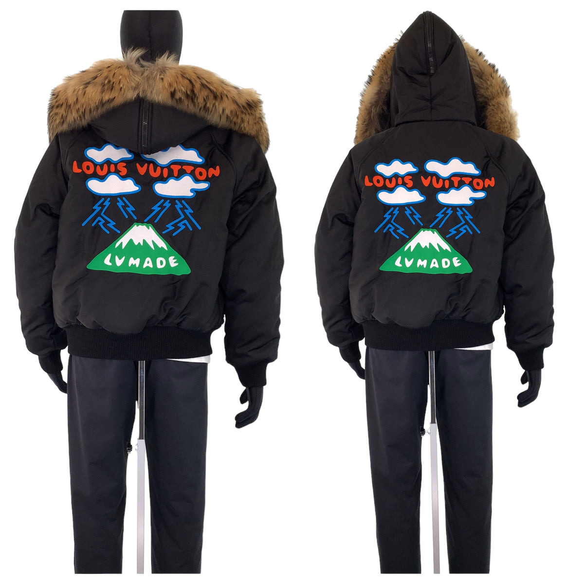 H-0446
LOUIS VUITTON ルイヴィトン 20AW LV × NIGO コラボ サイズ46 ブラック 黒 ポリエステル / コットン / フィンラクーン HJB02ERSL ダウンジャケット 中綿ジャンパー ファー取り外し可  メンズ