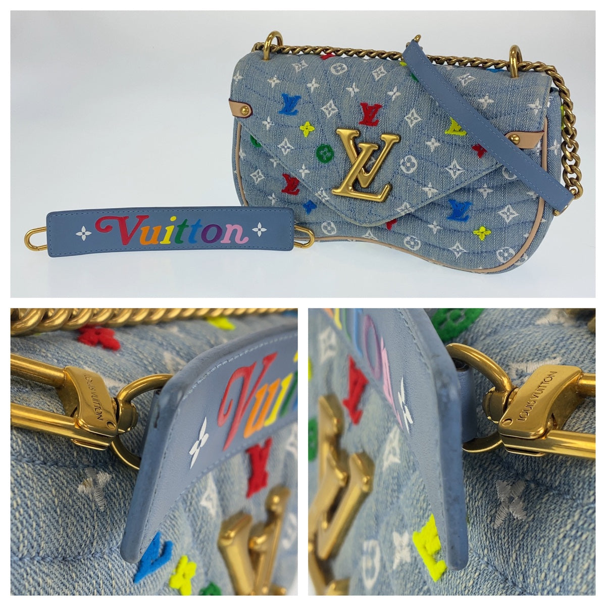 C-043
LOUIS VUITTON ルイヴィトン ニューウェーブ チェーンバッグMM ブルー 青 マルチカラー ゴールド金具 キャンバス M53692 ショルダーバッグ 斜め掛けバッグ  レディース