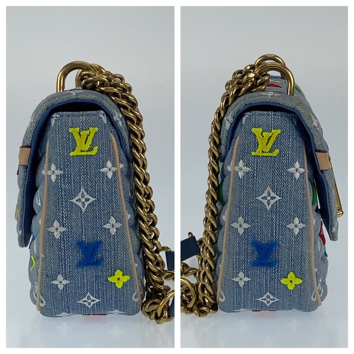 C-043
LOUIS VUITTON ルイヴィトン ニューウェーブ チェーンバッグMM ブルー 青 マルチカラー ゴールド金具 キャンバス M53692 ショルダーバッグ 斜め掛けバッグ  レディース