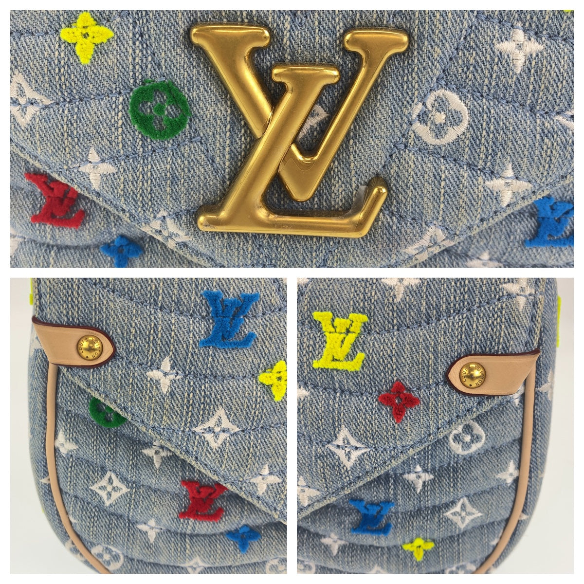 C-043
LOUIS VUITTON ルイヴィトン ニューウェーブ チェーンバッグMM ブルー 青 マルチカラー ゴールド金具 キャンバス M53692 ショルダーバッグ 斜め掛けバッグ  レディース