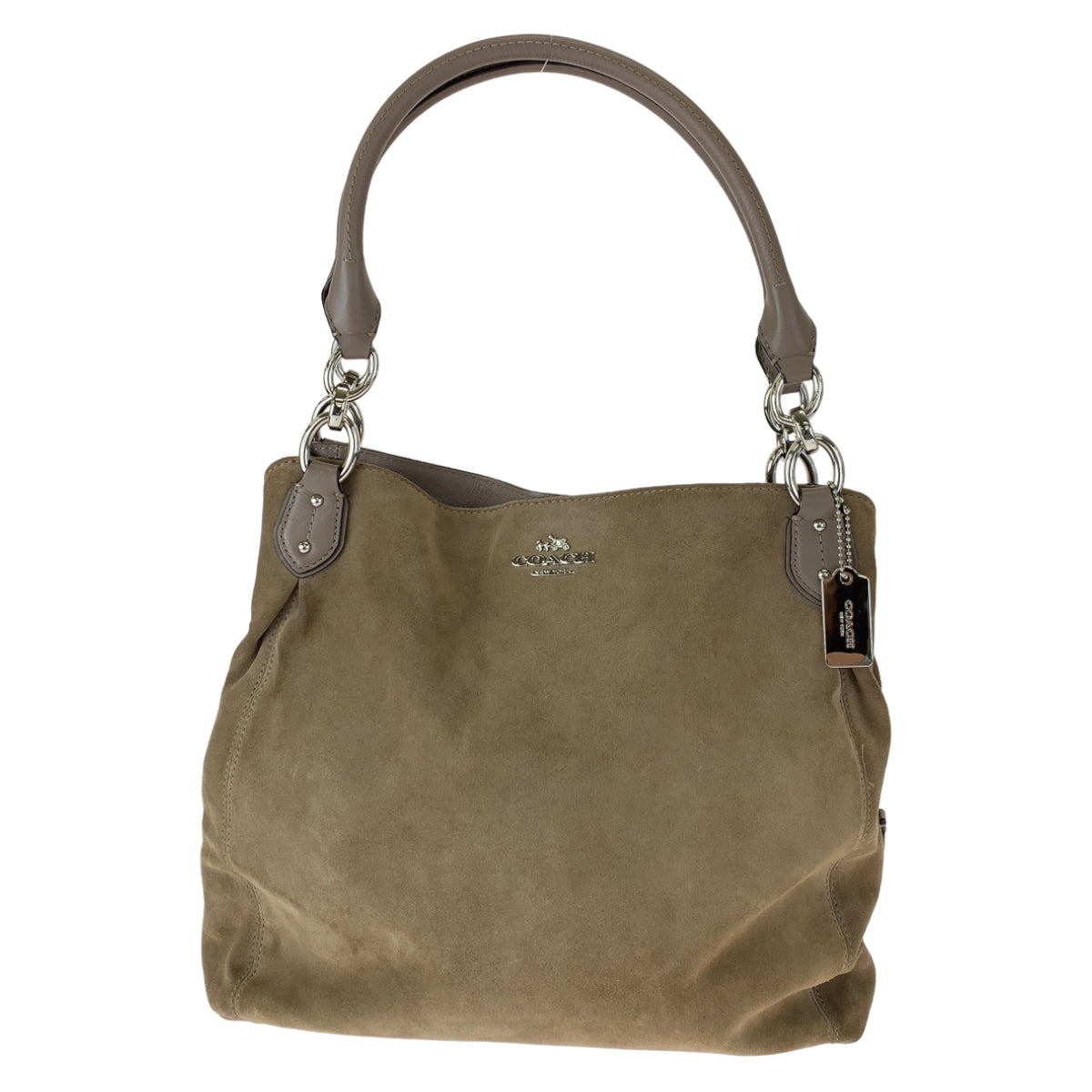 COACH コーチ ベージュ シルバー金具 スウェード ショルダーバッグ トートバッグ  レディース