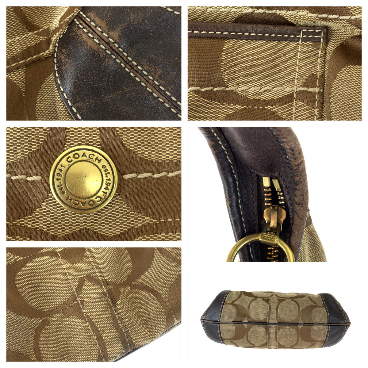 COACH コーチ シグネチャー ホーボー ブラウン 茶 キャンバス 10764 ショルダーバッグ 肩掛け  レディース