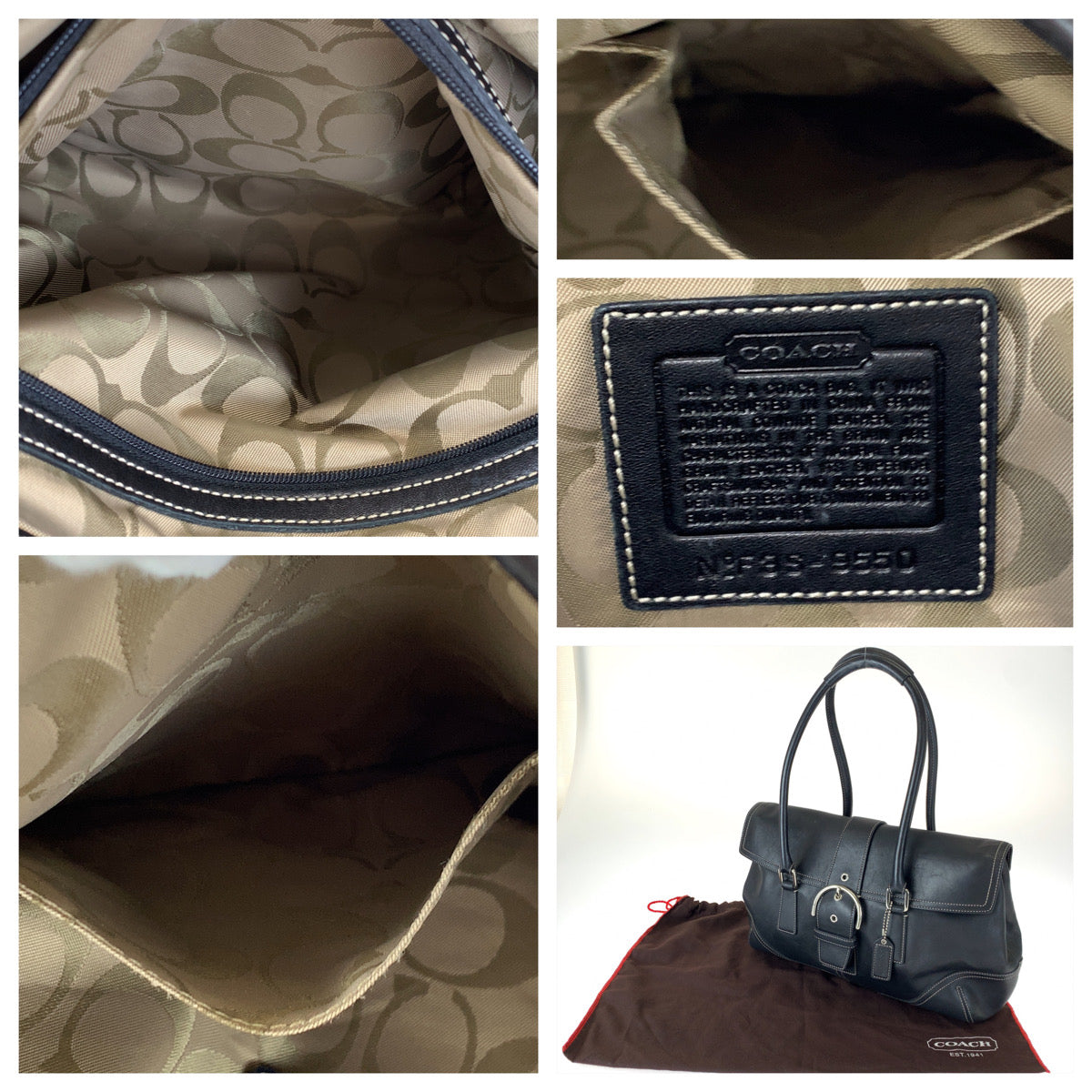 COACH コーチ ブラック 黒 シルバー金具 レザー 9550 ショルダーバッグ トートバッグ  レディース