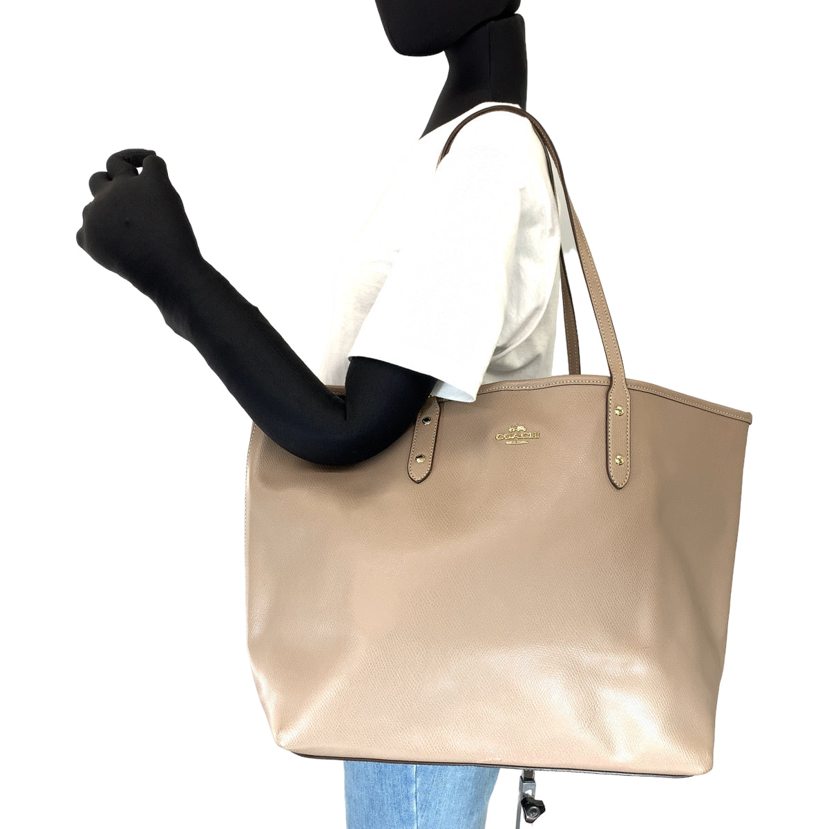 COACH コーチ ベージュ ライトブラウン PVC ショルダーバッグ トートバッグ  レディース