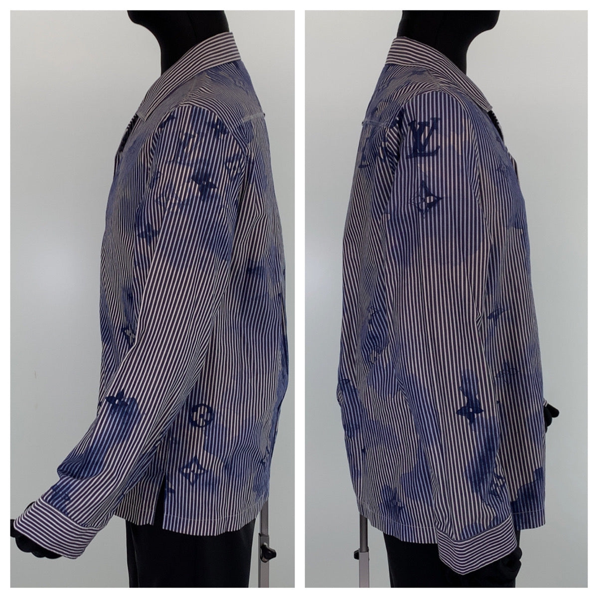 H-0469
LOUIS VUITTON ルイヴィトン モノグラム ウォーターカラー ストライプ ブルー 青 コットン VCCM07 長袖シャツ カッターシャツ  メンズ