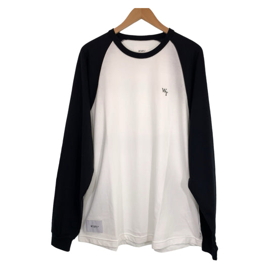 WTAPS ダブルタップス ラグランロングスリーブTシャツ サイズX 02 ホワイト 白 ブラック 黒 コットン / ポリエステル 231ATBT-CSM19 長袖Tシャツ トップス  メンズ