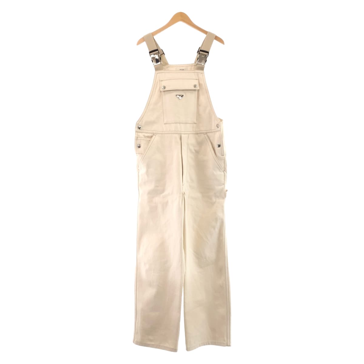 PRADA Prada Triangle Logo Plate Size 31 Light Beige Cream Denim Overalls Men's