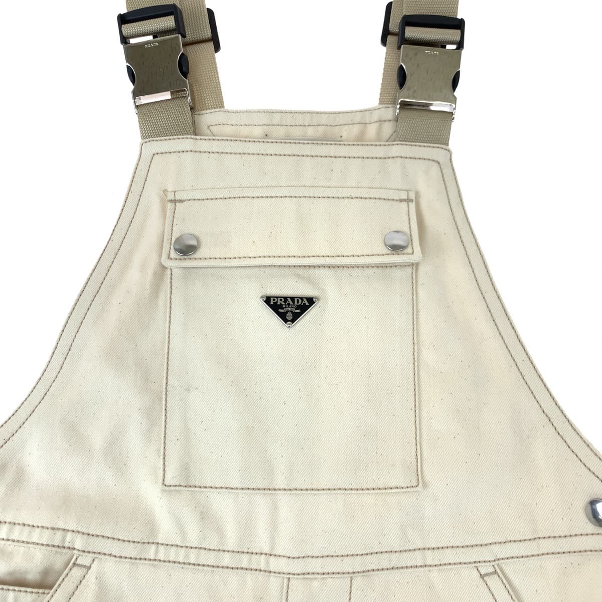 PRADA Prada Triangle Logo Plate Size 31 Light Beige Cream Denim Overalls Men's