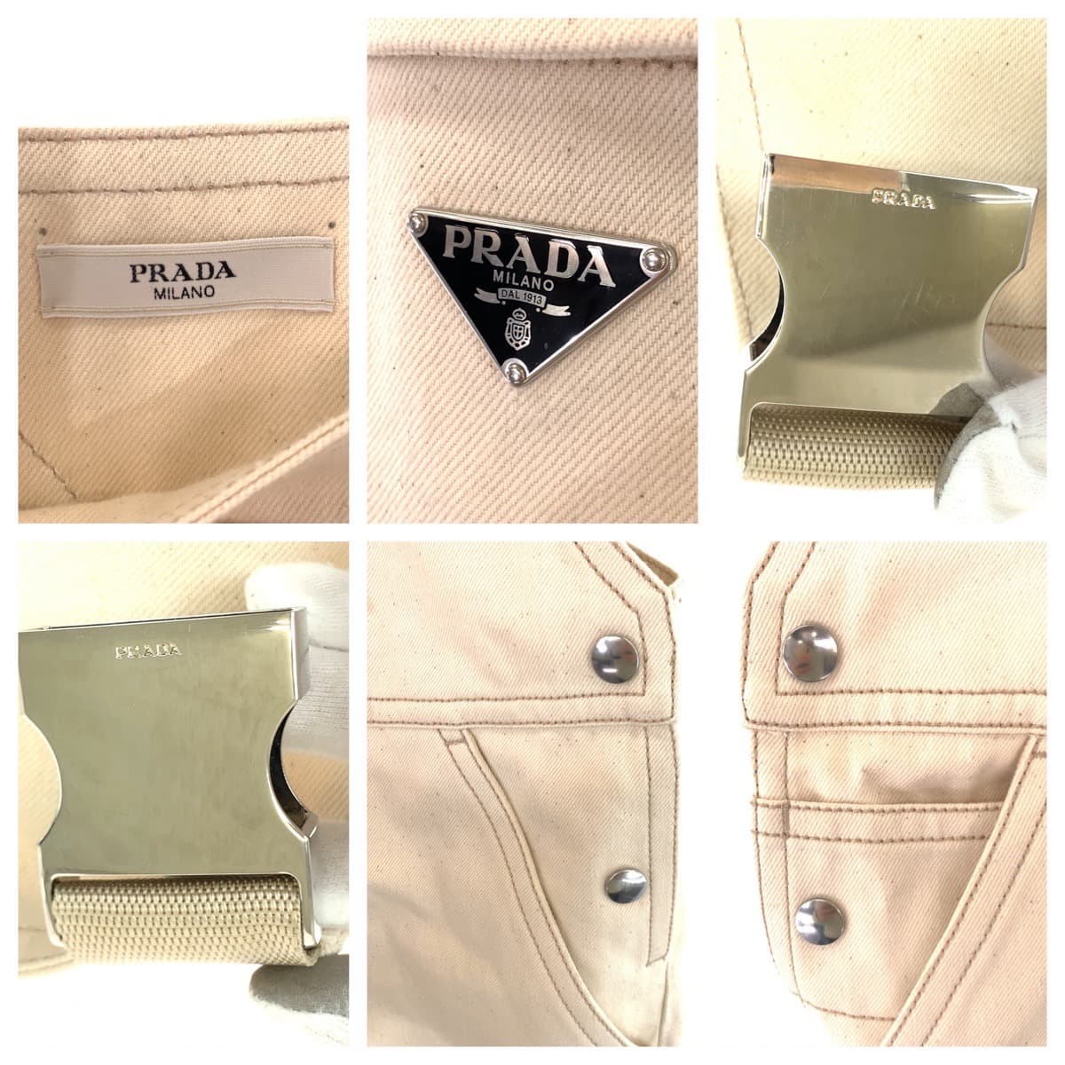 PRADA Prada Triangle Logo Plate Size 31 Light Beige Cream Denim Overalls Men's
