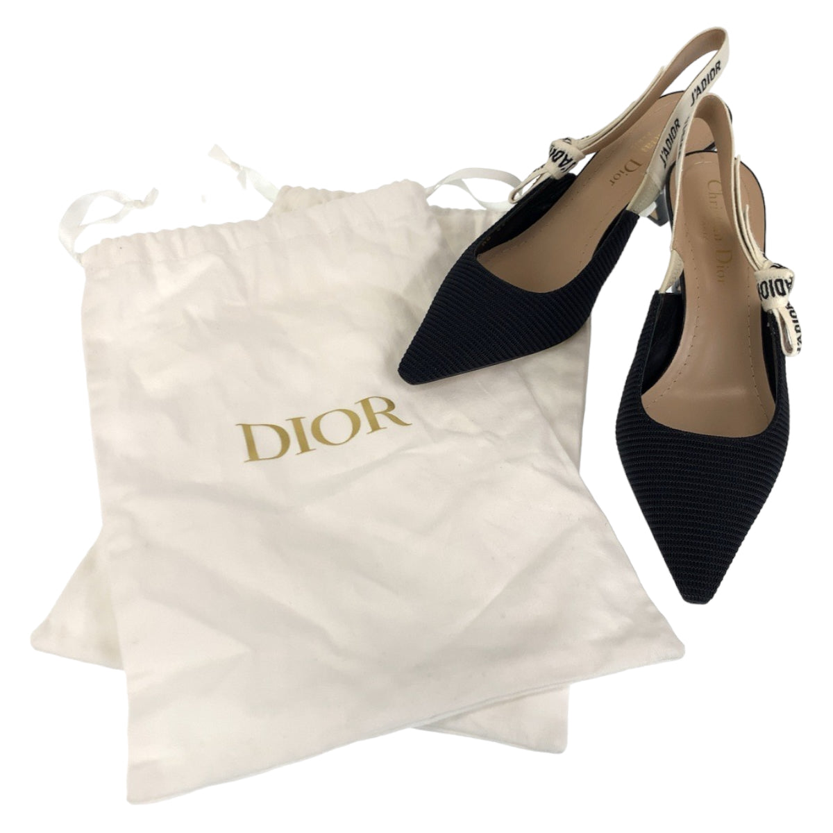 Dior ディオール J'ADIOR スリングバッグ パンプス リボン サイズ36 ブラック 黒 コットン / レザー KDC201TFL S900 パンプス ヒール  レディース