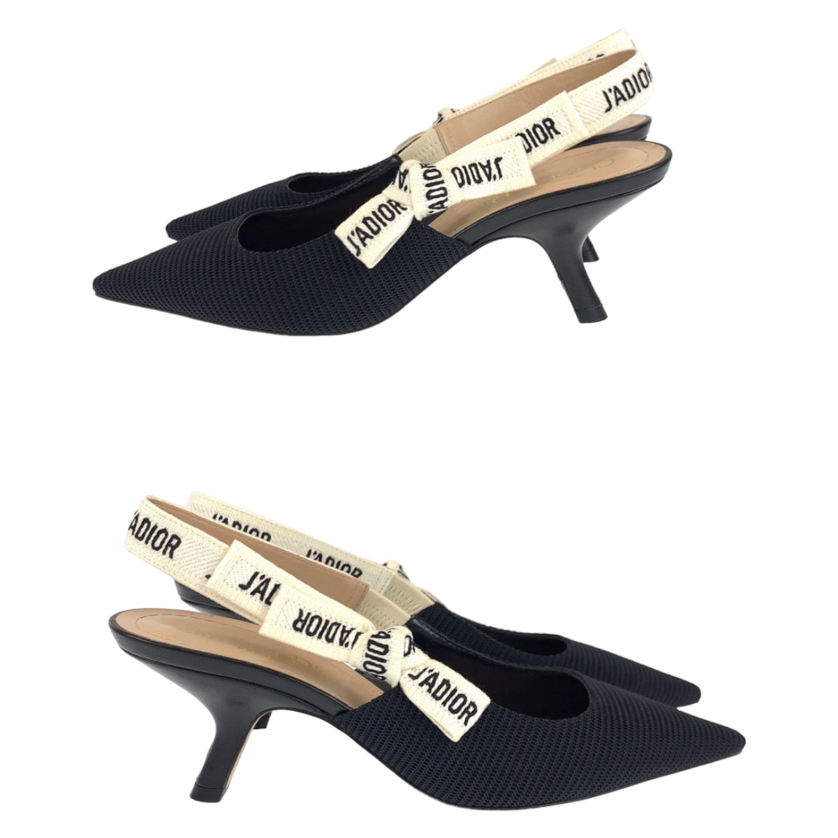 Dior ディオール J'ADIOR スリングバッグ パンプス リボン サイズ36 ブラック 黒 コットン / レザー KDC201TFL S900 パンプス ヒール  レディース