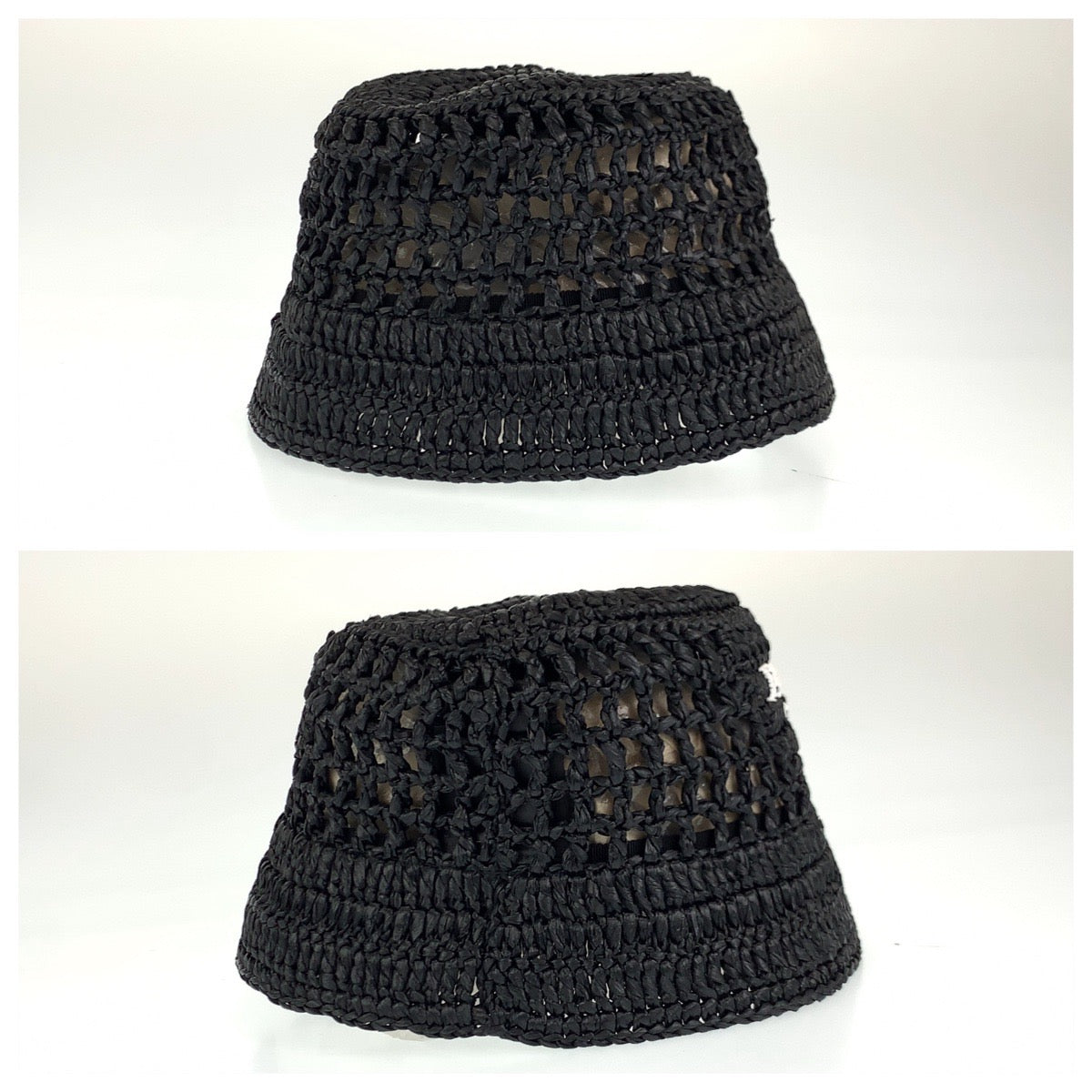 C-071
PRADA プラダ サイズM ラフィア ブラック 黒 レーヨン ストローハット ハット バケットハット  レディース