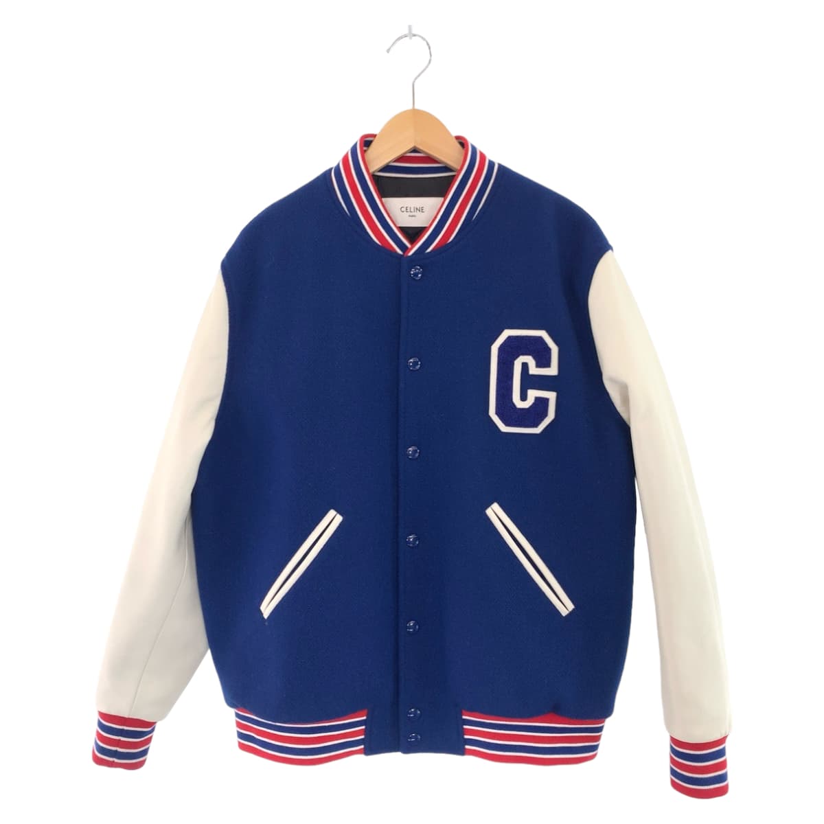 CELINE セリーヌ サイズ38 ブルー 青 ウール / レザー スタジャン 中綿 ブルゾン  メンズ