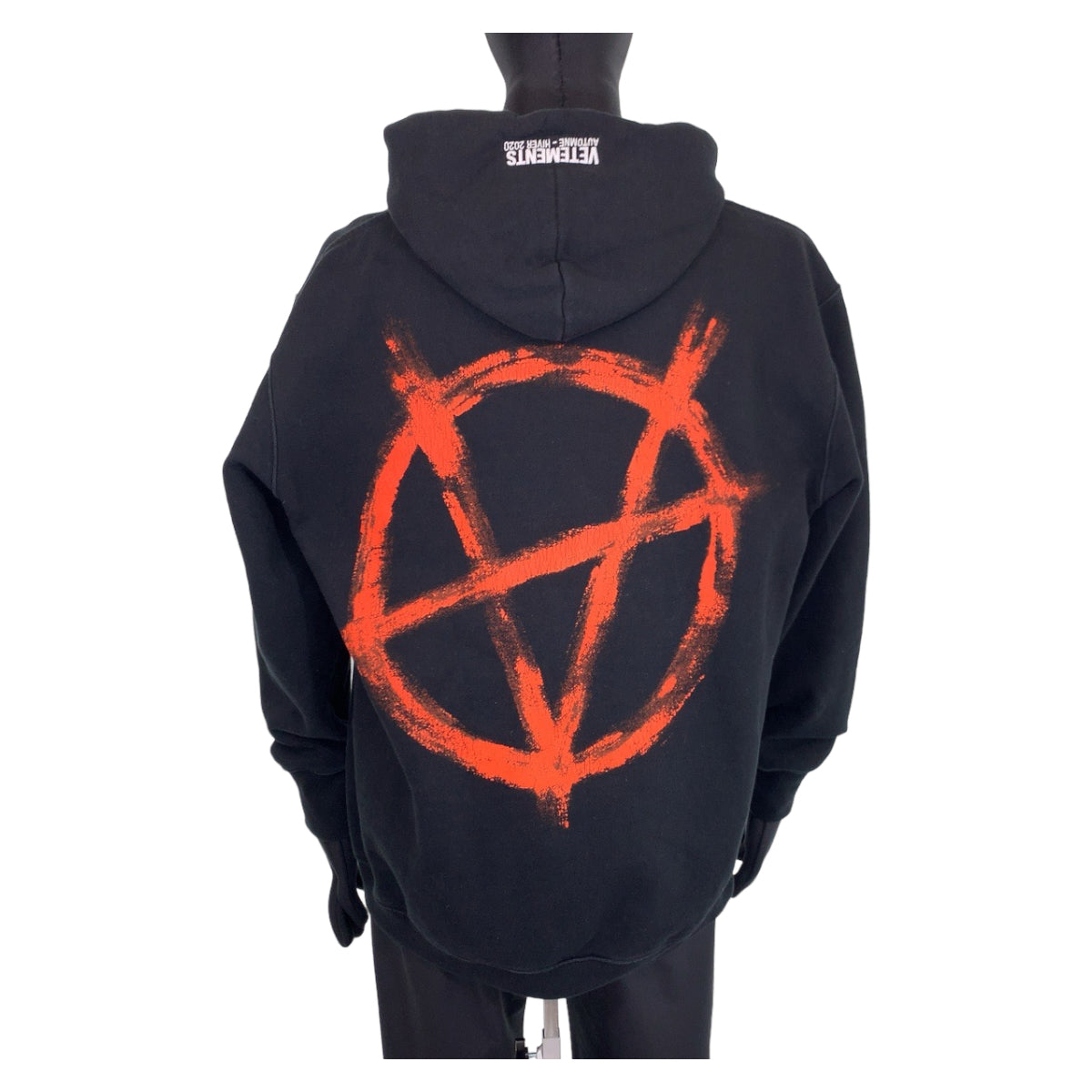 VETEMENTS ヴェトモン マスクアナーキーフーディー バックプリント サイズS ブラック 黒 レッド 赤 コットン MAH20TR109 パーカー フーディー  メンズ