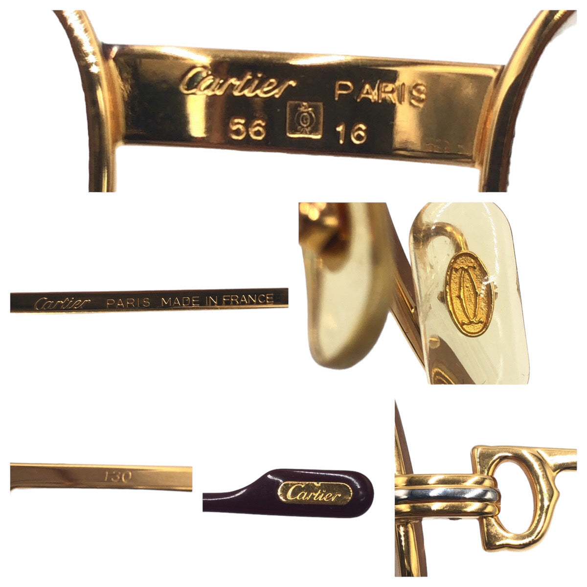 CARTIER カルティエ ヴィンテージ トリニティ 男女兼用 ゴールド 金 メタル 56◻︎16 130  メガネ  度あり メンズ