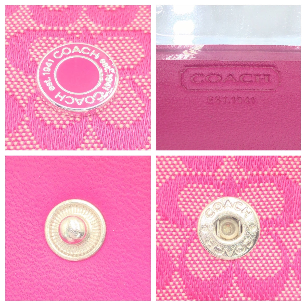 COACH コーチ シグネチャー コンタクトレンズ ピンク ゴールド金具 ショッキングピンク PVC ケース 収納ポーチ  レディース