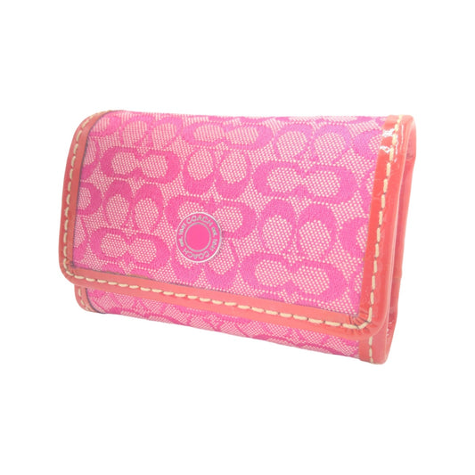 COACH コーチ シグネチャー コンタクトレンズ ピンク ゴールド金具 ショッキングピンク PVC ケース 収納ポーチ  レディース