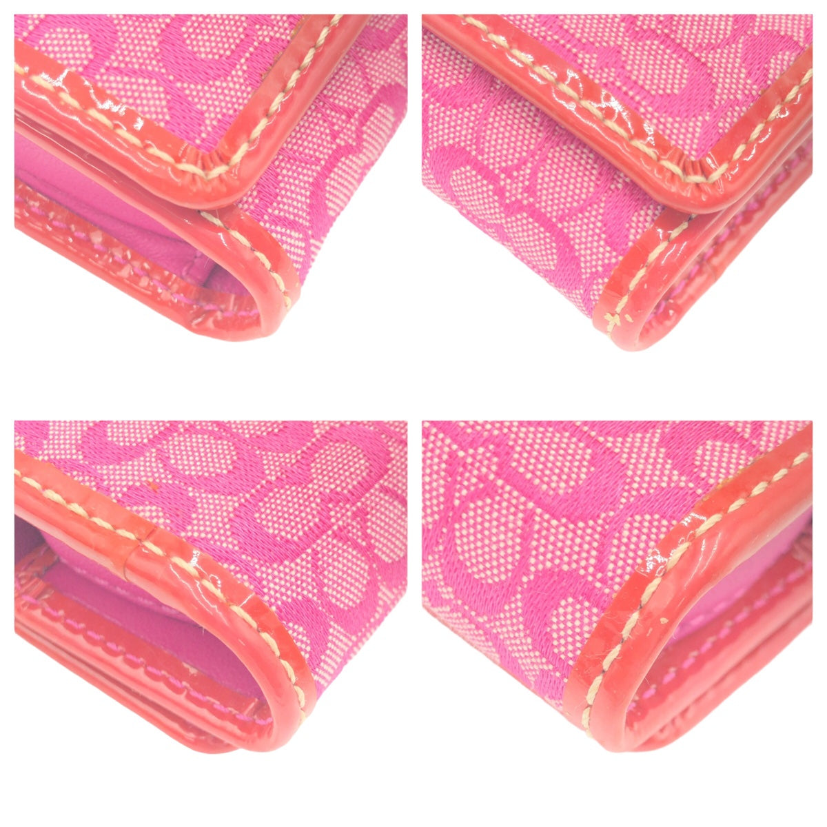COACH コーチ シグネチャー コンタクトレンズ ピンク ゴールド金具 ショッキングピンク PVC ケース 収納ポーチ  レディース