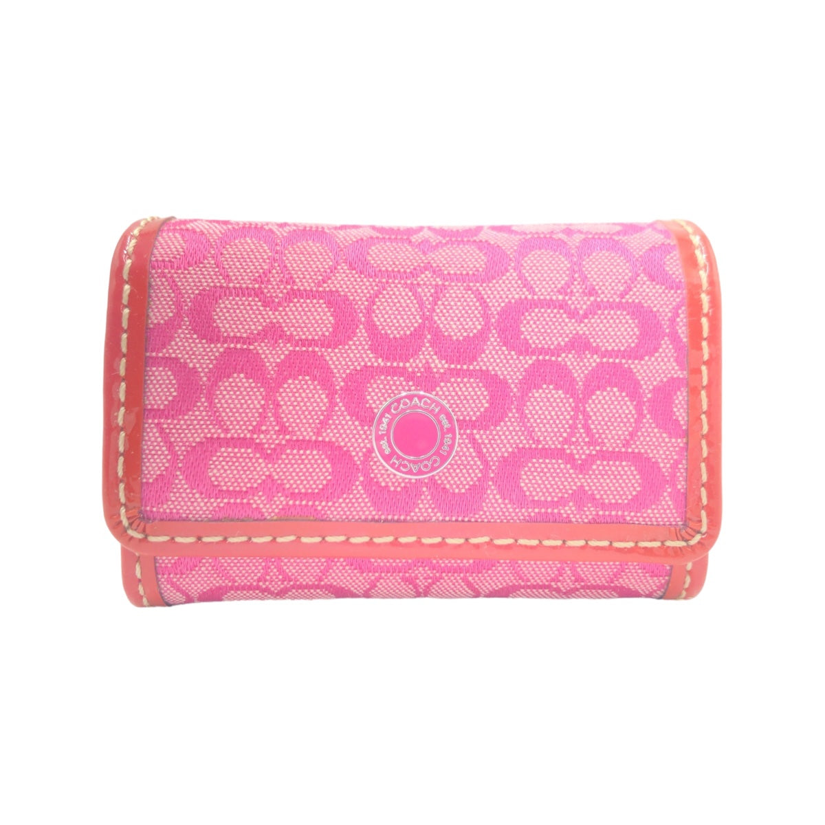 COACH コーチ シグネチャー コンタクトレンズ ピンク ゴールド金具 ショッキングピンク PVC ケース 収納ポーチ  レディース